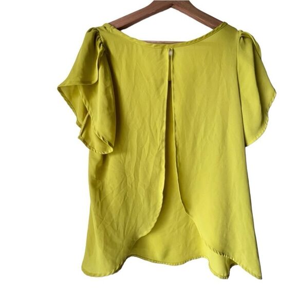 Women’s PEACHES Ń CREAM lime short sleeve yellow blouse plaid casual size L. - Picture 7 of 8